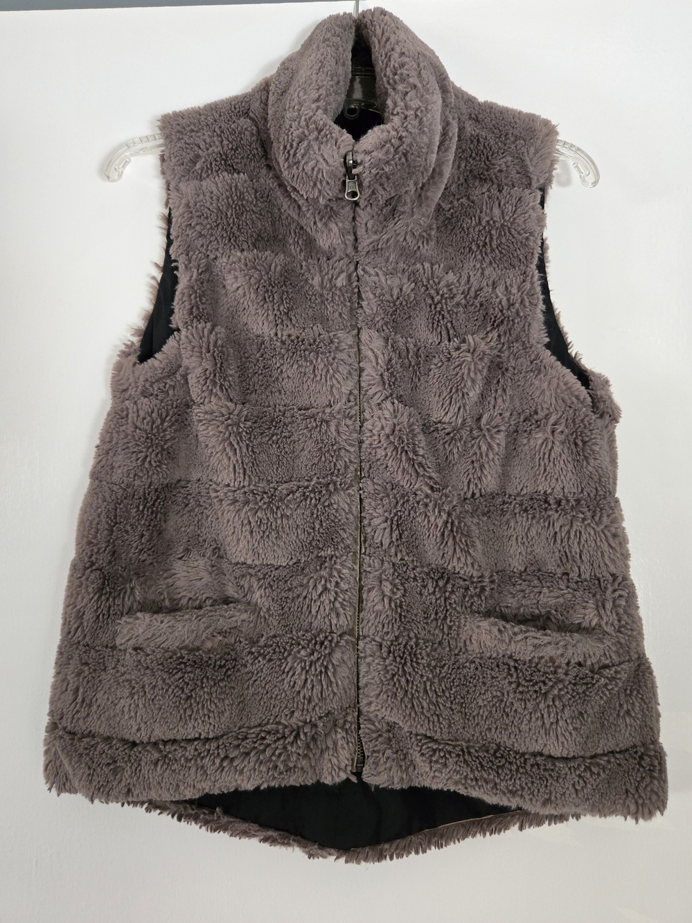 dylan Plush Faux Shearling Zip Vest in Taupe